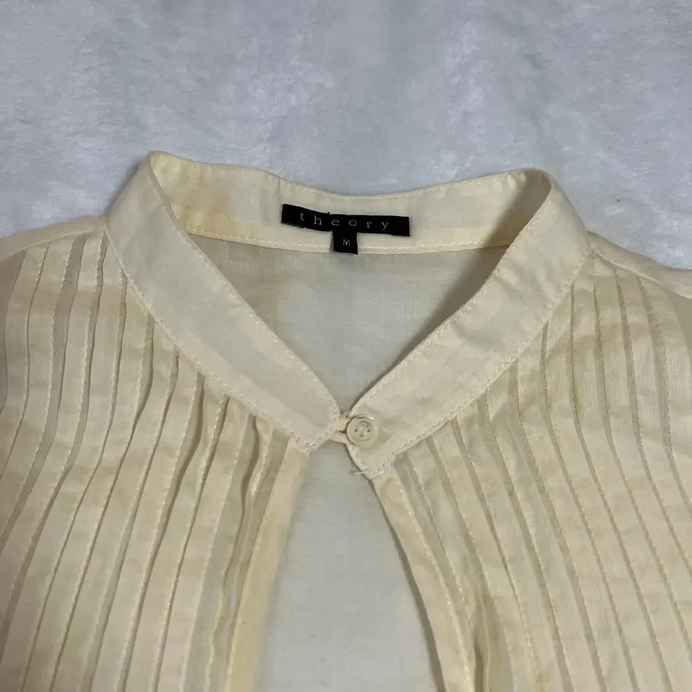 Theory Women's Bianca Keyhole Cotton Pin Tuck Blouse Size Medium Breathable - Picture 5 of 10